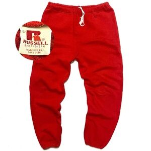 Vintage 70s Russell Athletic Red Terry Cloth Jogger Sweatpants Made In USA Large